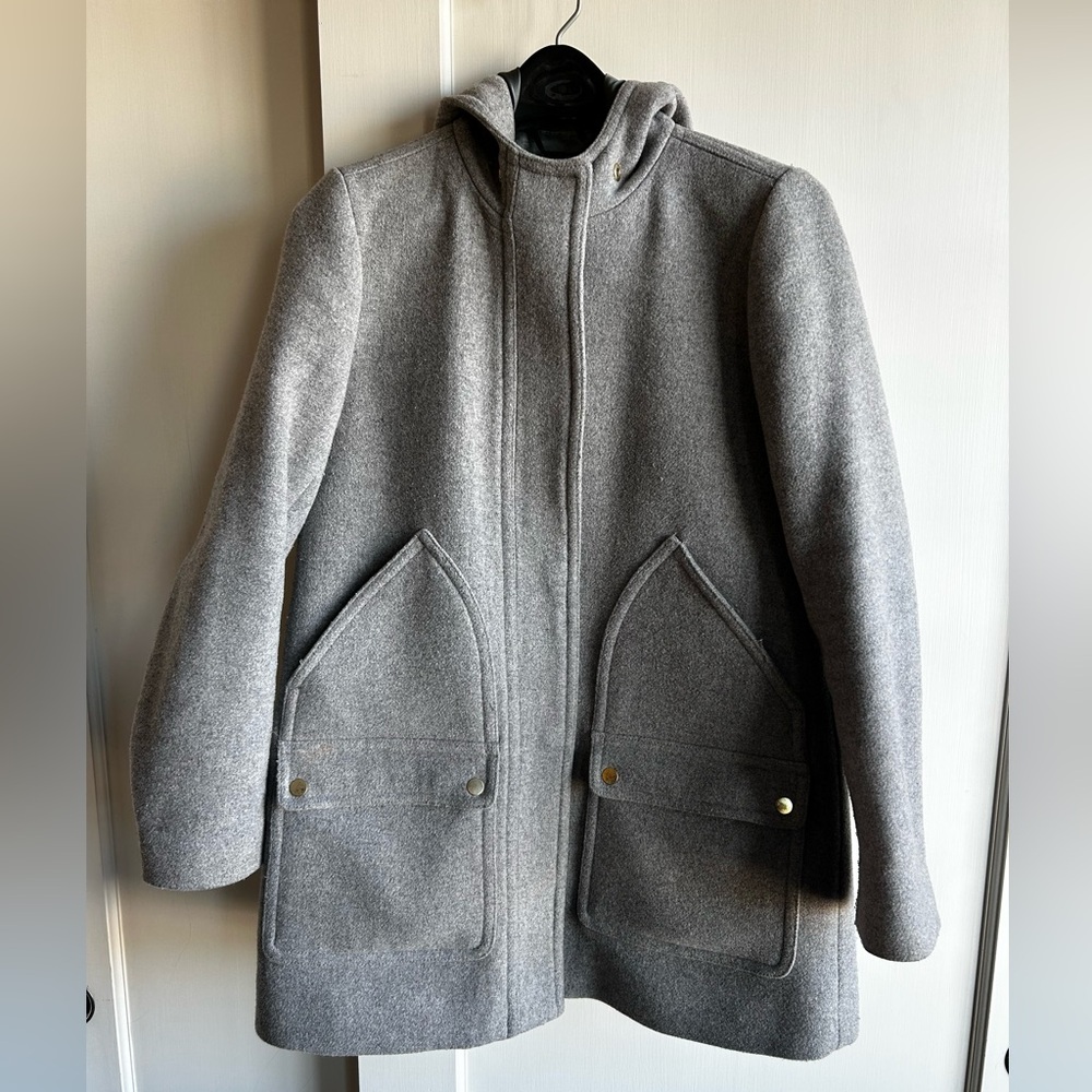J. Crew Elegant grey wool coat with hood size 4